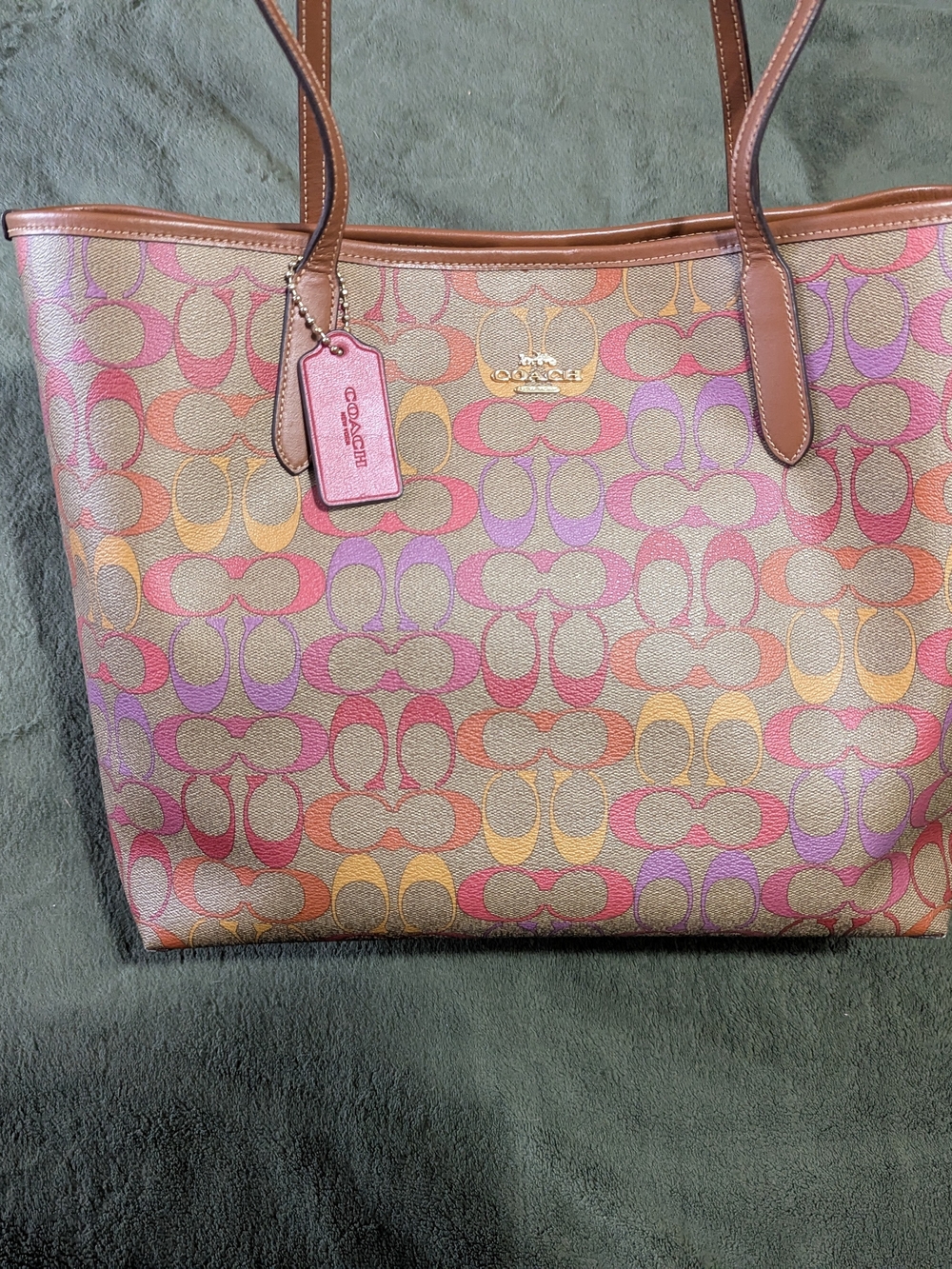 Coach Signature Multicolor Tote Bag - Pink/Orange/Purple